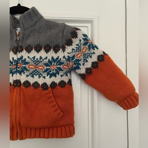 Janie And Jack Wool Cotton Blend Kids Knit Sweater Jacket Orange Gray Blue - Picture 5 of 14